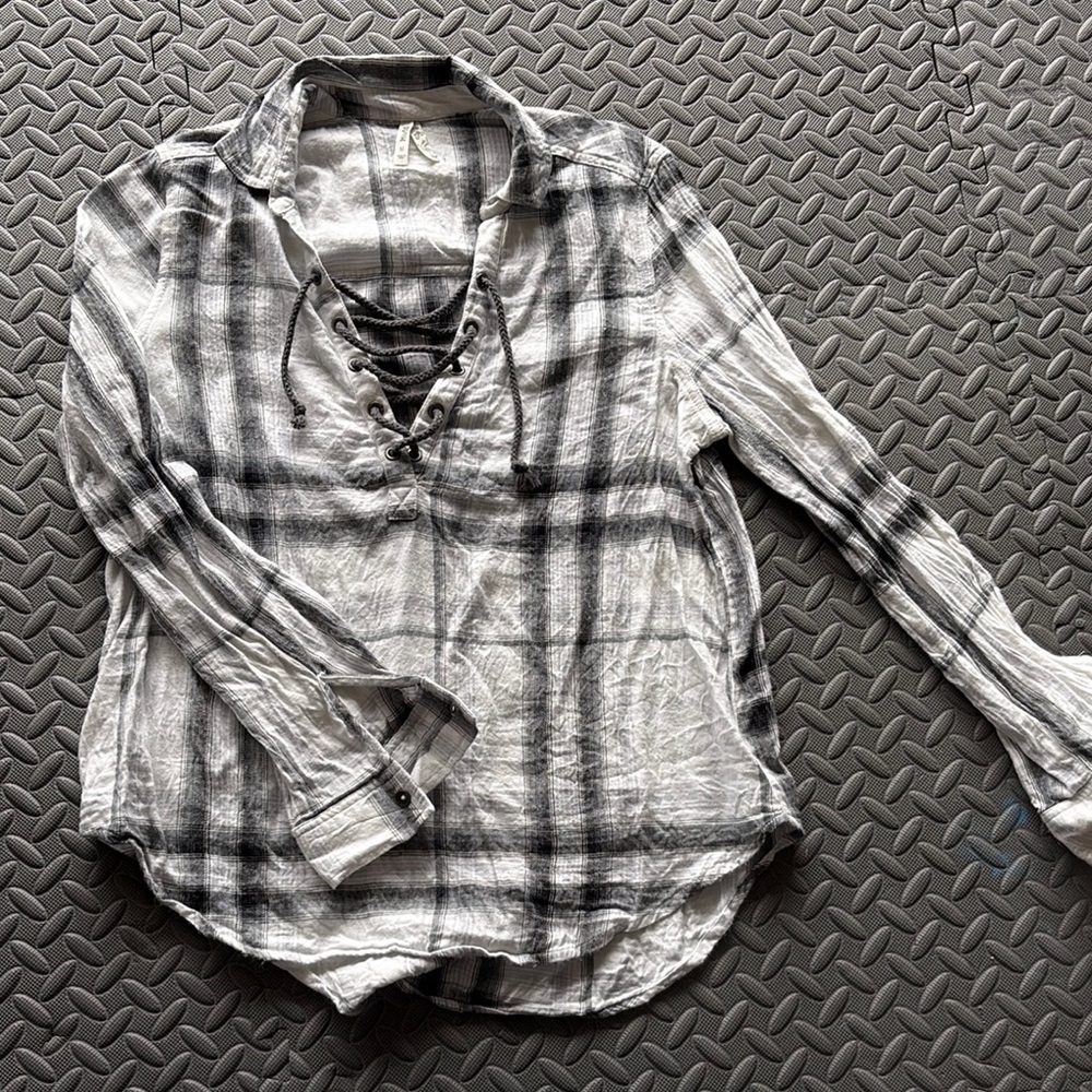 Plaid Lace-Up Women's Top